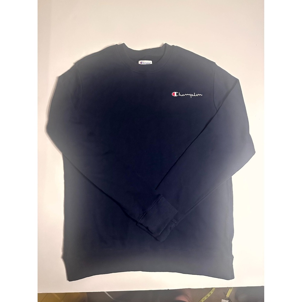 Champion Sweatshirt Men's Small Navy Blue Logo Crew Neck Long Sleeve Pullover